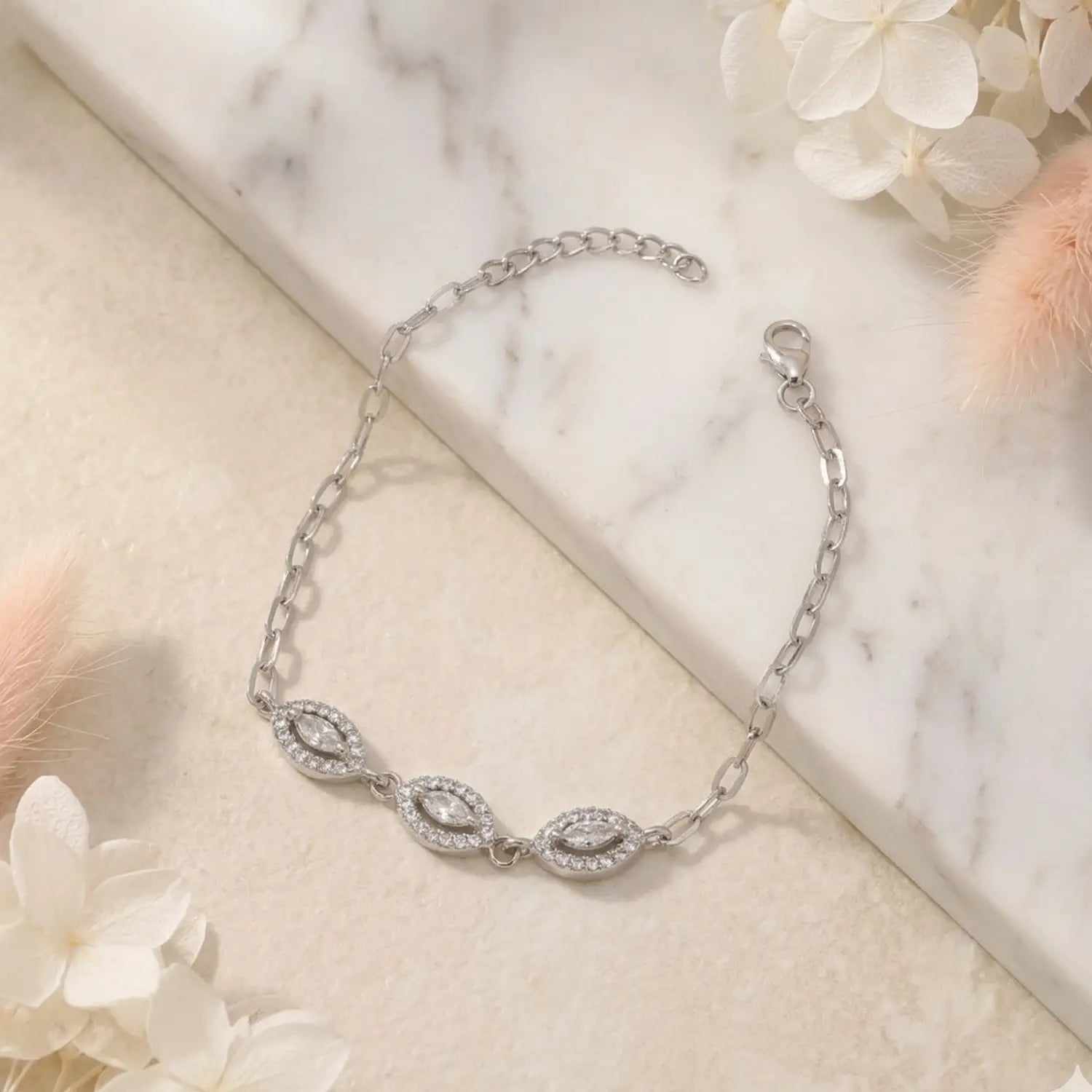 Elegant Marquise CZ Pure Silver Bracelet - Made With Pure 925 Silver