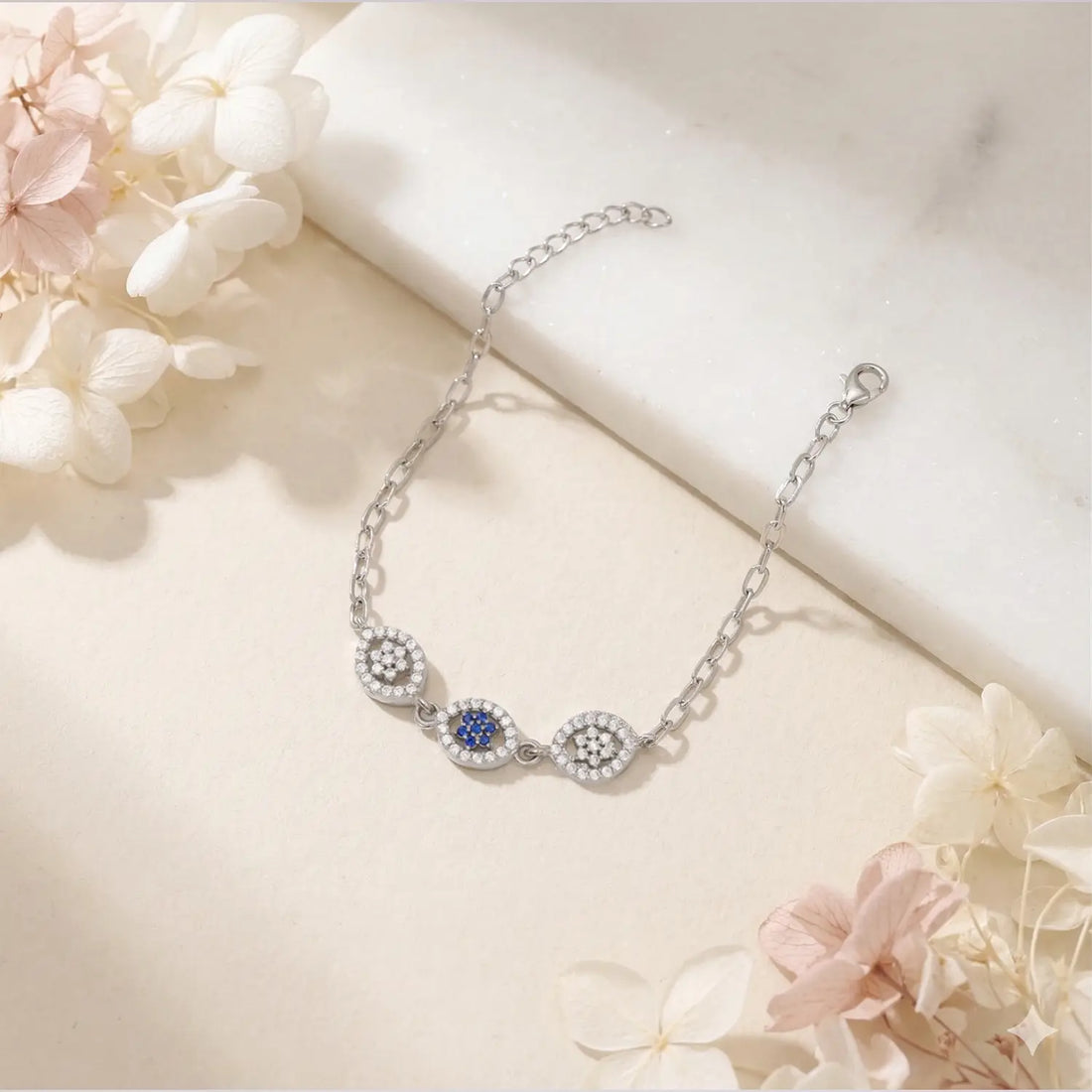 Elegant Evil Eye CZ Pure Silver Bracelet - Made With Pure 925 Silver