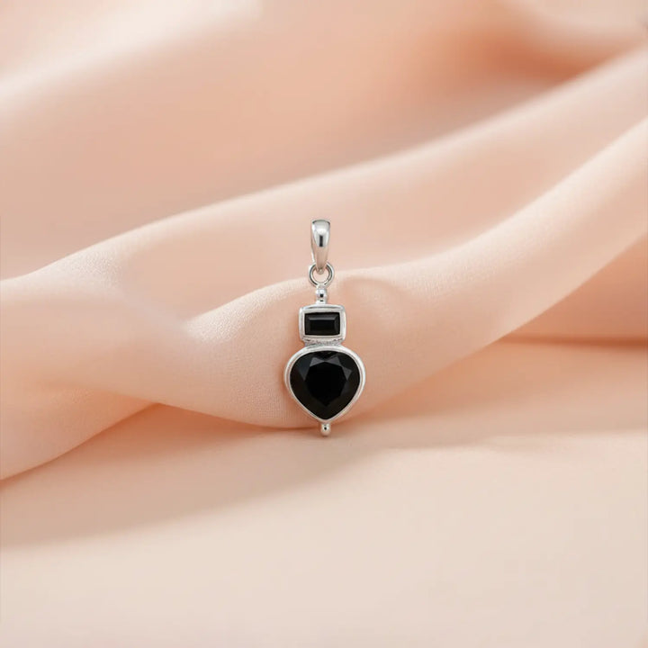 Pure Silver Black Gemstone Pendant- Made With Pure 925 Silver