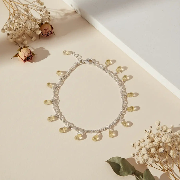 Radiant Citrine Drop Pure Silver Anklet- Made With Pure 925 Silver