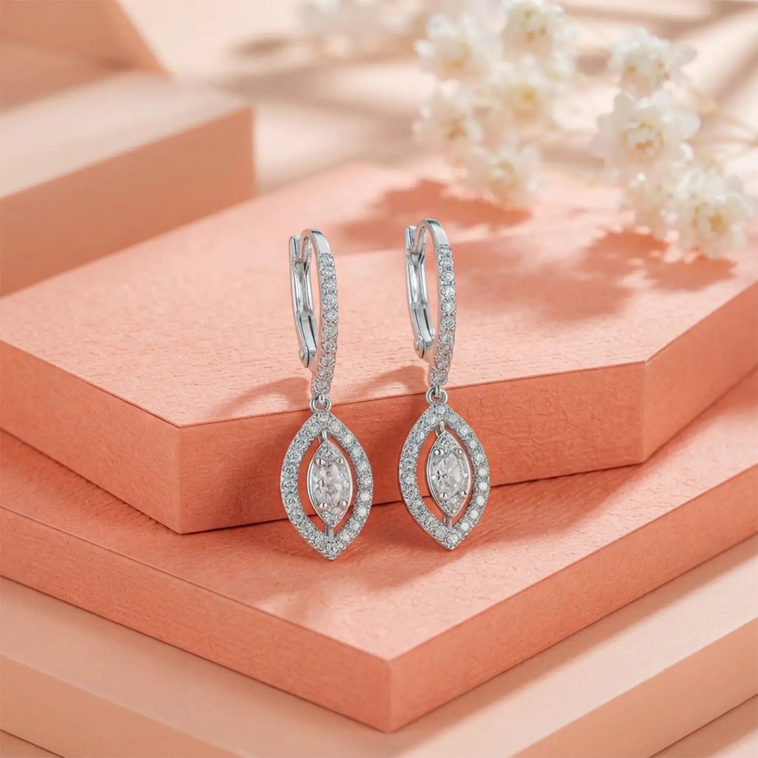 Elegant Marquise Halo Drop Earrings - Made With Pure 925 Silver