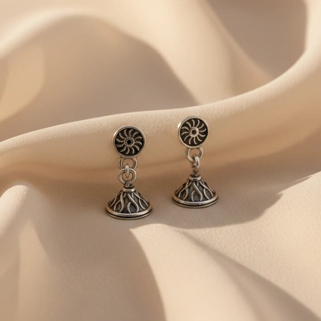 Elegant Sun Motif Pure Silver Jhumki Earrings- Made With Pure 925 Silver