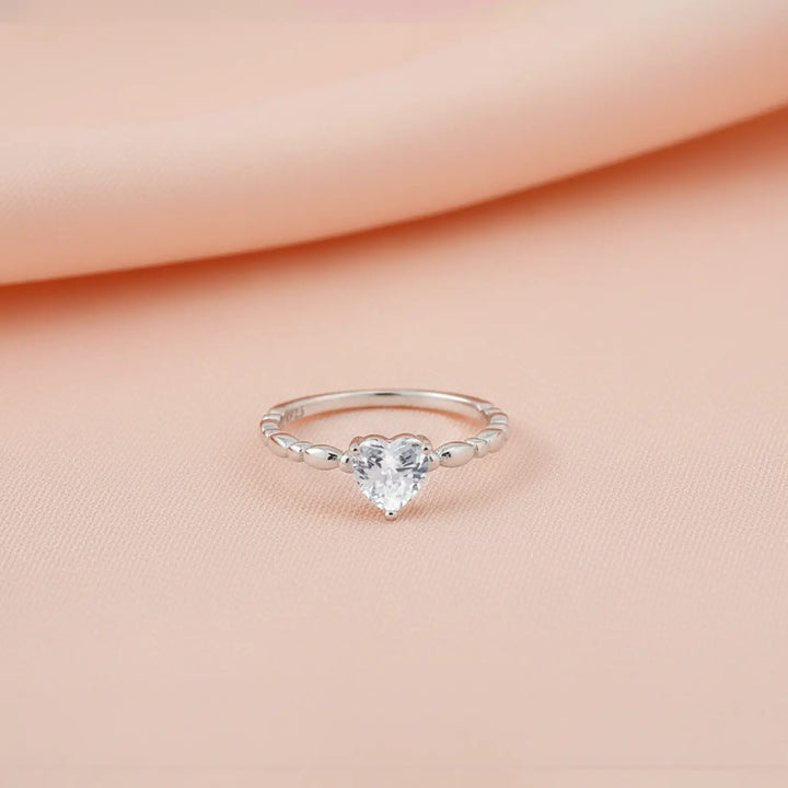 Heart Solitaire Pure Silver Ring - Made With Pure 925 Silver