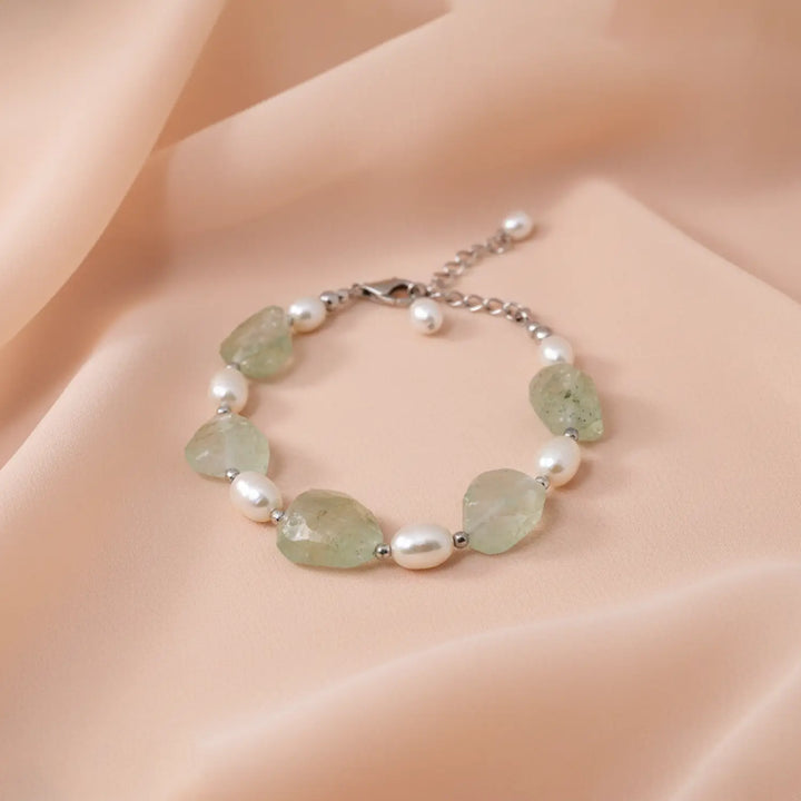 Green Amethyst & Pearl Sterling Silver Bracelet- Made With Pure 925 Silver
