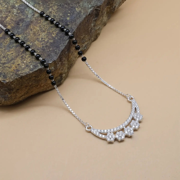 Elegant Floral CZ Silver Mangalsutra - Made With Pure 925 Silver