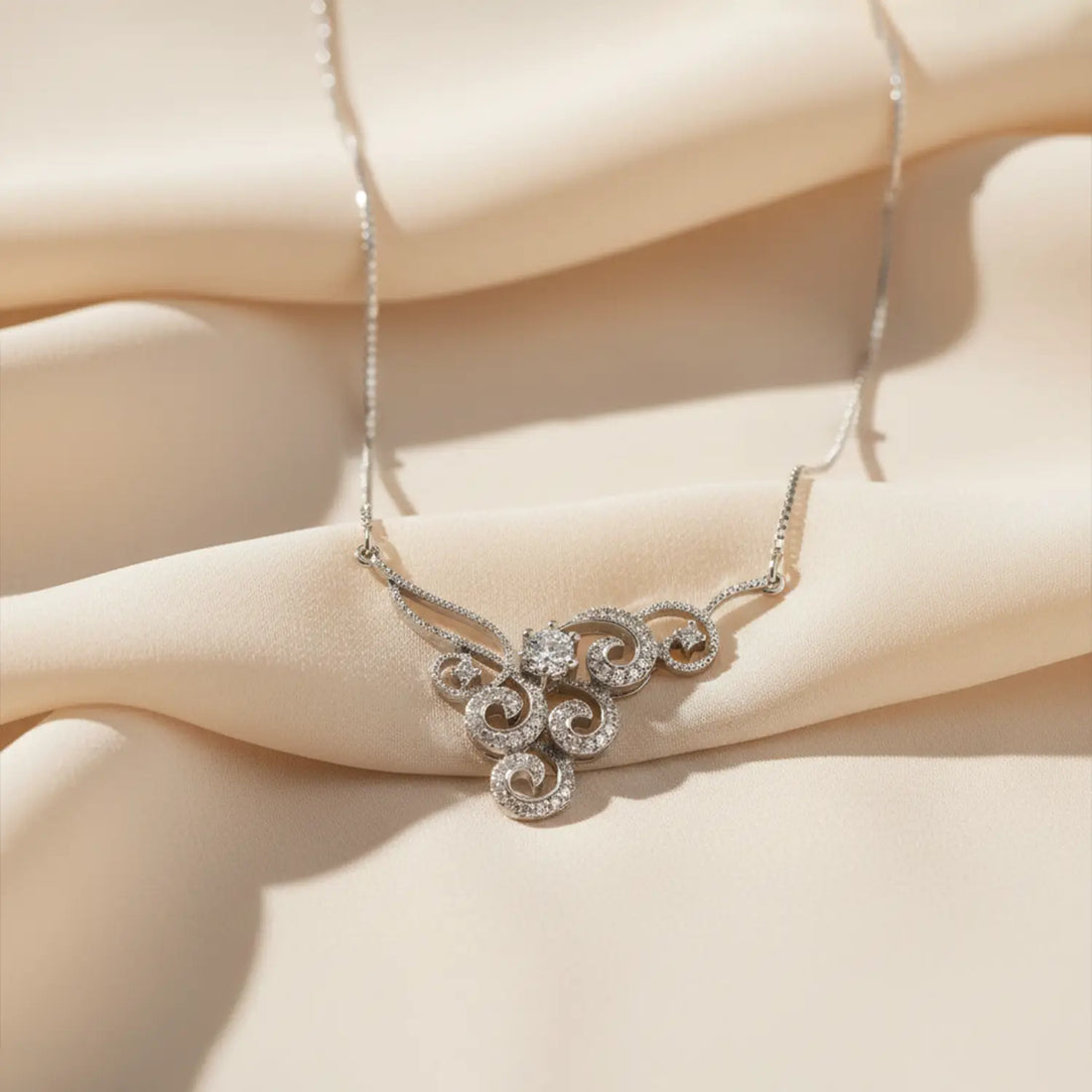 Elegant Swirl Pure Silver Mangalsutra - Made With Pure 925 Silver