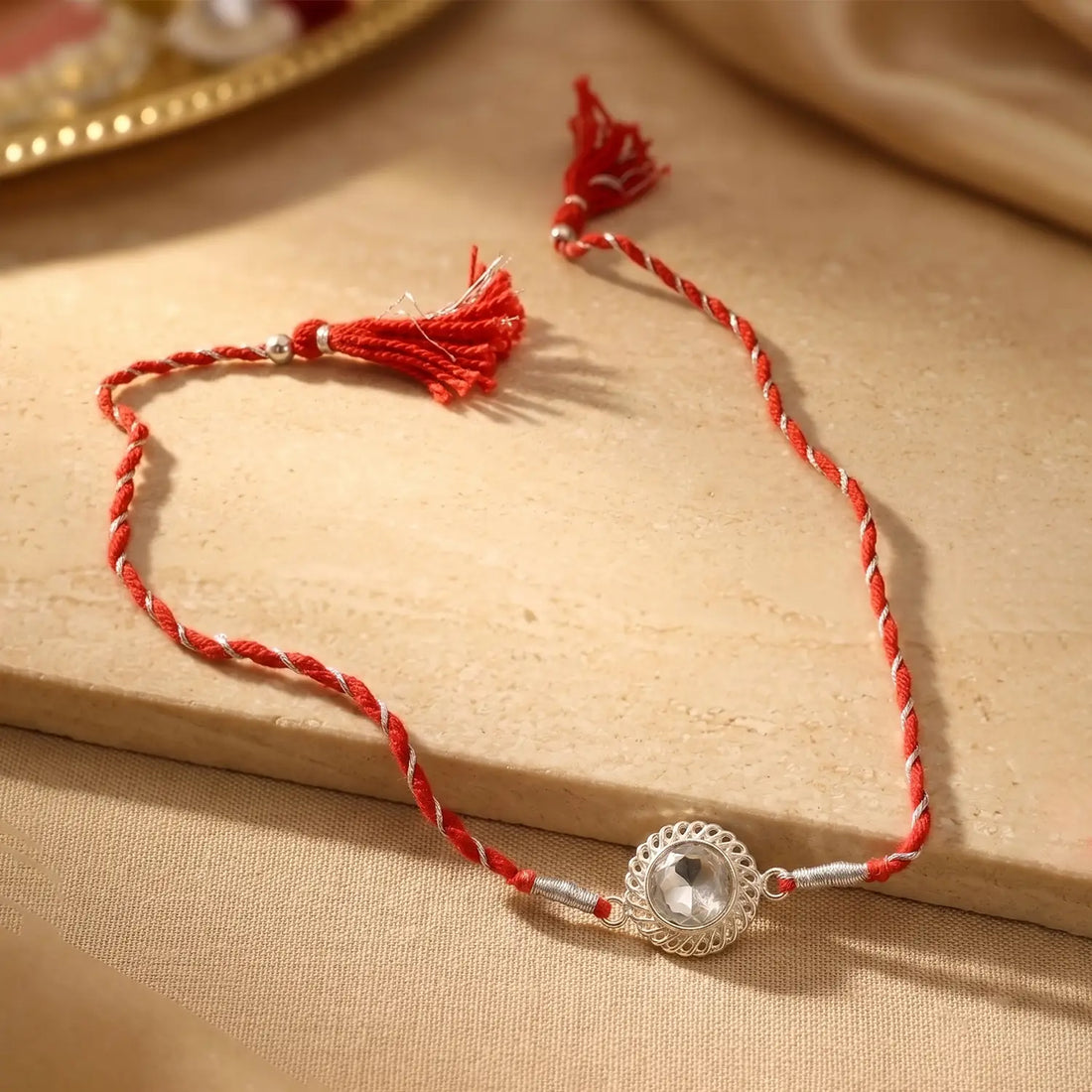 Elegant Silver Charm Rakhi Bracelet - Made With Pure 925 Silver