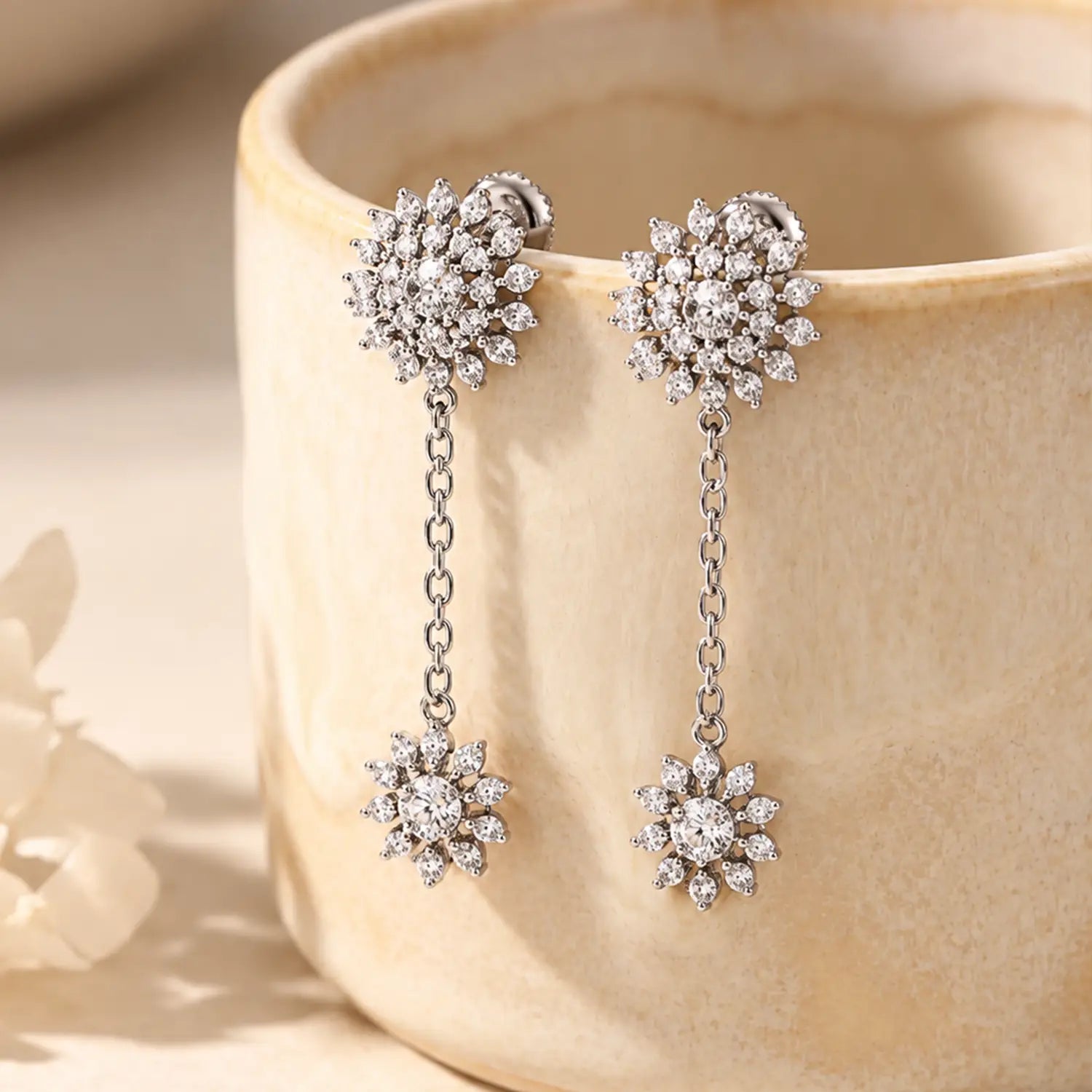 Elegant Floral Cascade Silver Earrings - Made With Pure 925 Silver