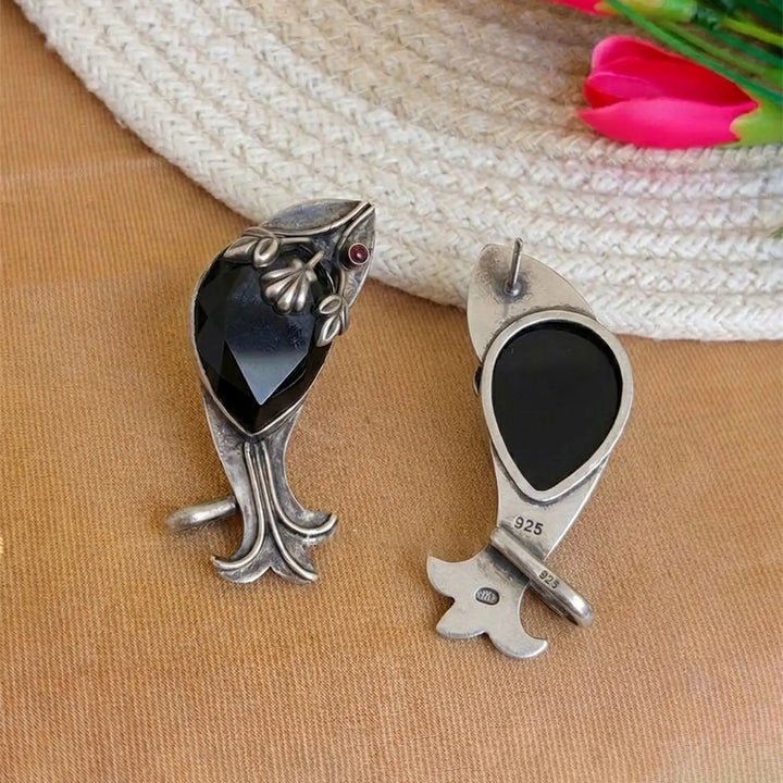 Vintage Black Onyx Sterling Silver Statement Earrings - Made With Pure 925 Silver
