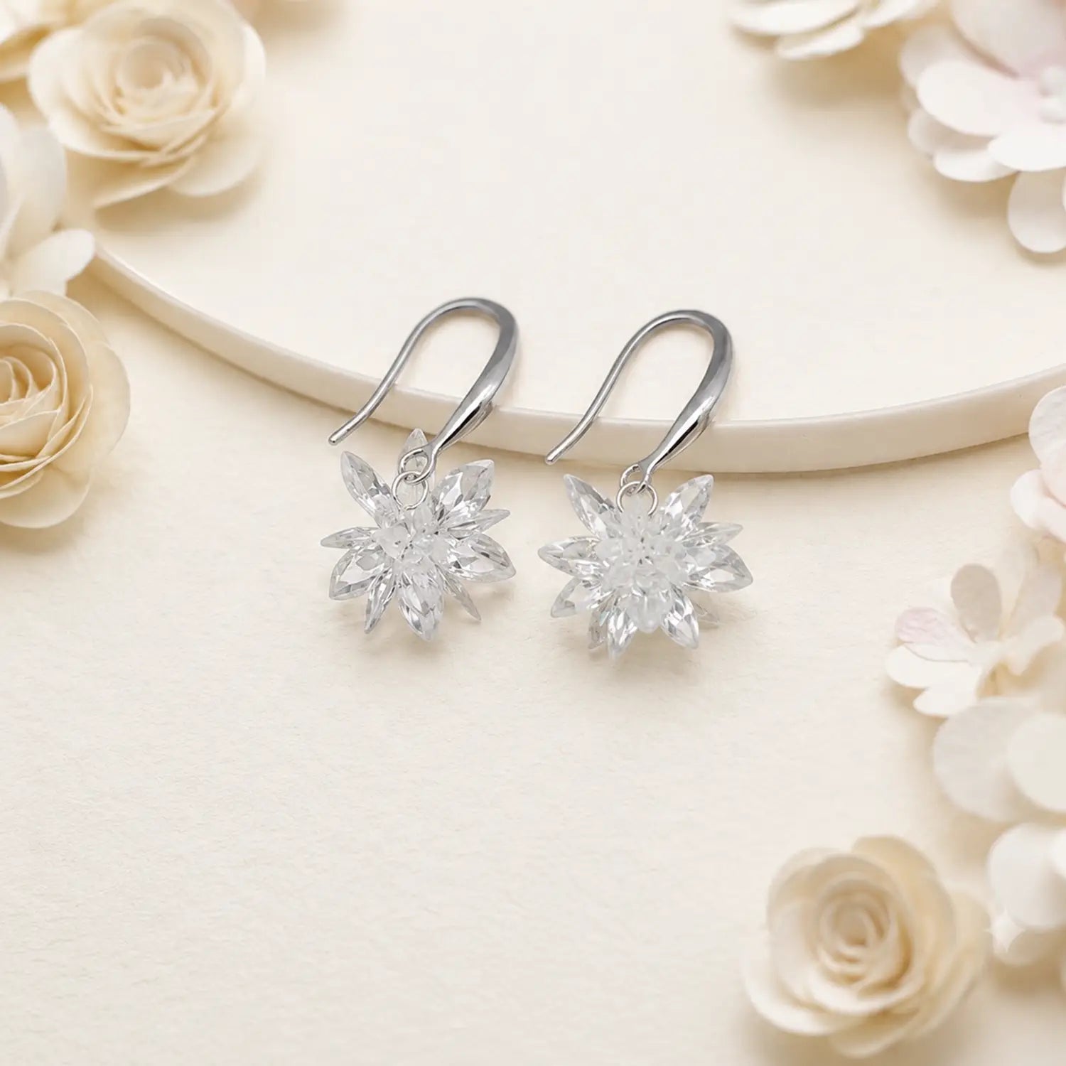 Crystal Snowflake Hook Earrings - Made With Pure 925 Silver