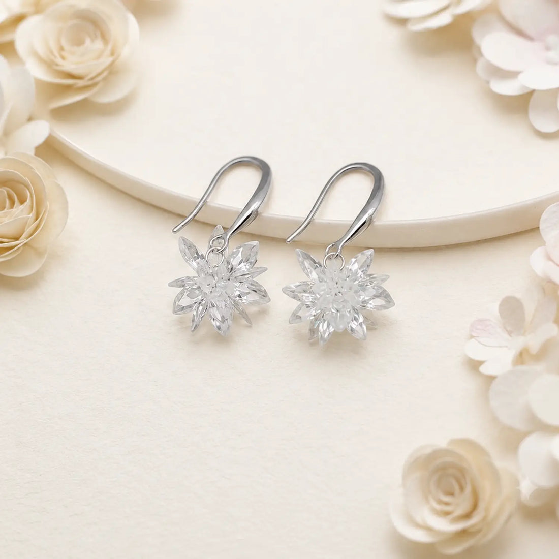 Crystal Snowflake Hook Earrings - Made With Pure 925 Silver