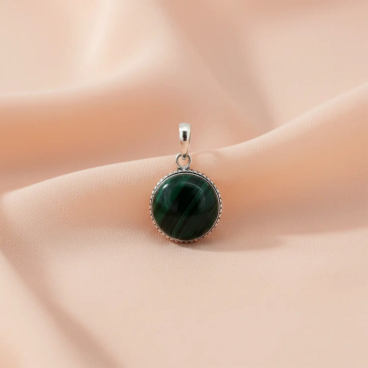 Pure Silver Malachite Round Pendant- Made With Pure 925 Silver