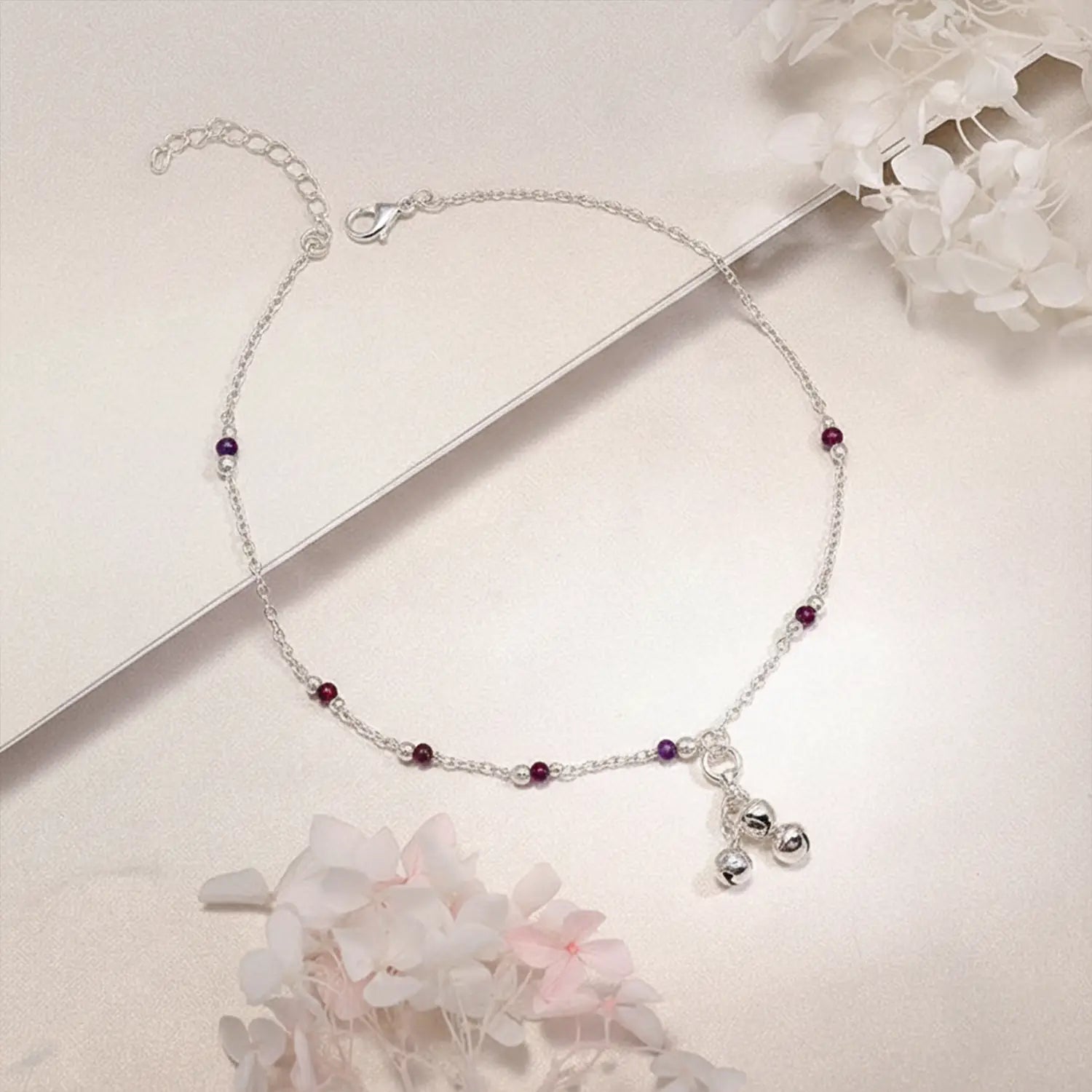 Elegant Beaded Sterling Silver Anklet- Made With Pure 925 Silver