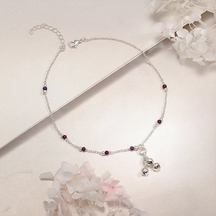 Elegant Beaded Sterling Silver Anklet- Made With Pure 925 Silver