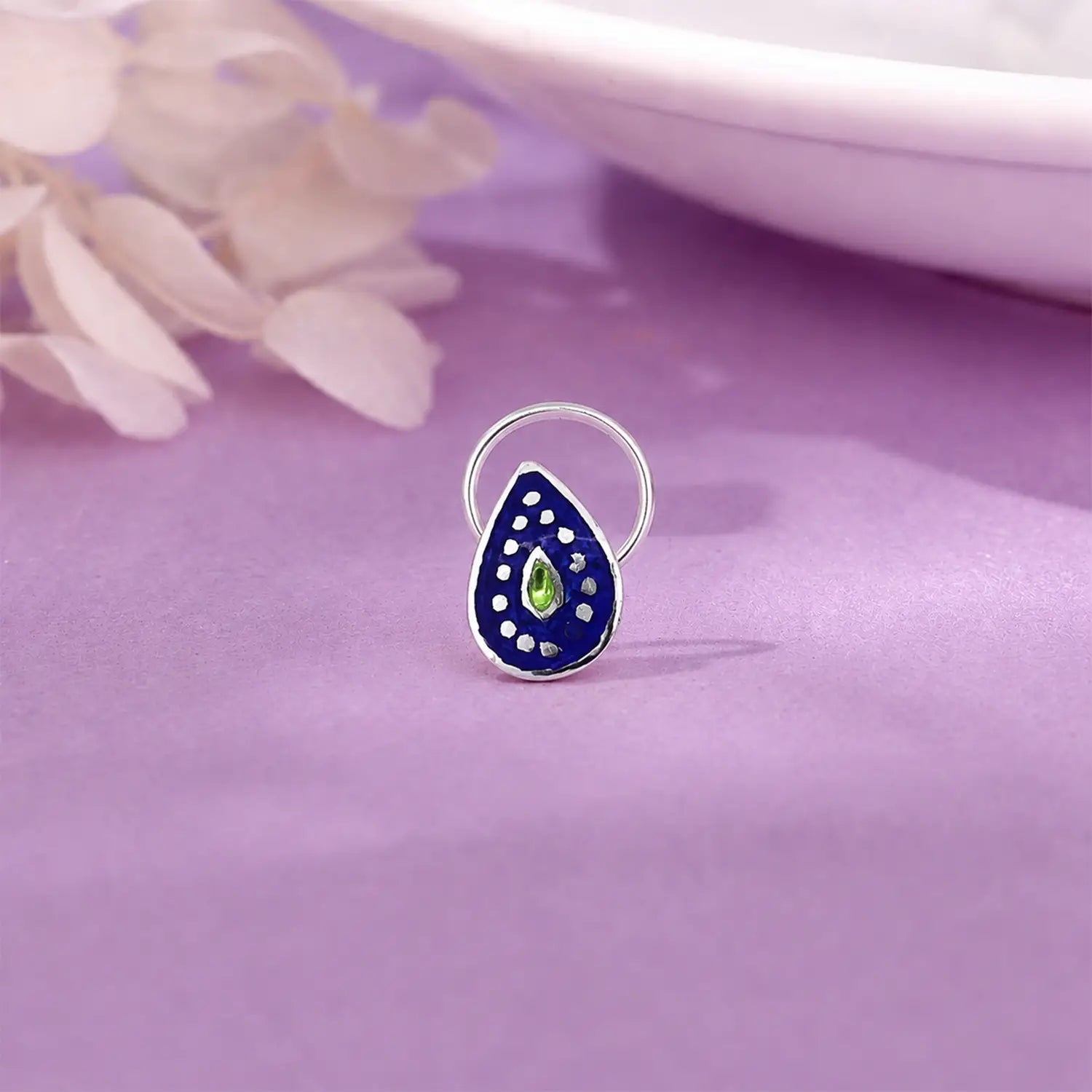 Blue Enamel Sterling Silver Nose Pin- Made With Pure 925 Silver