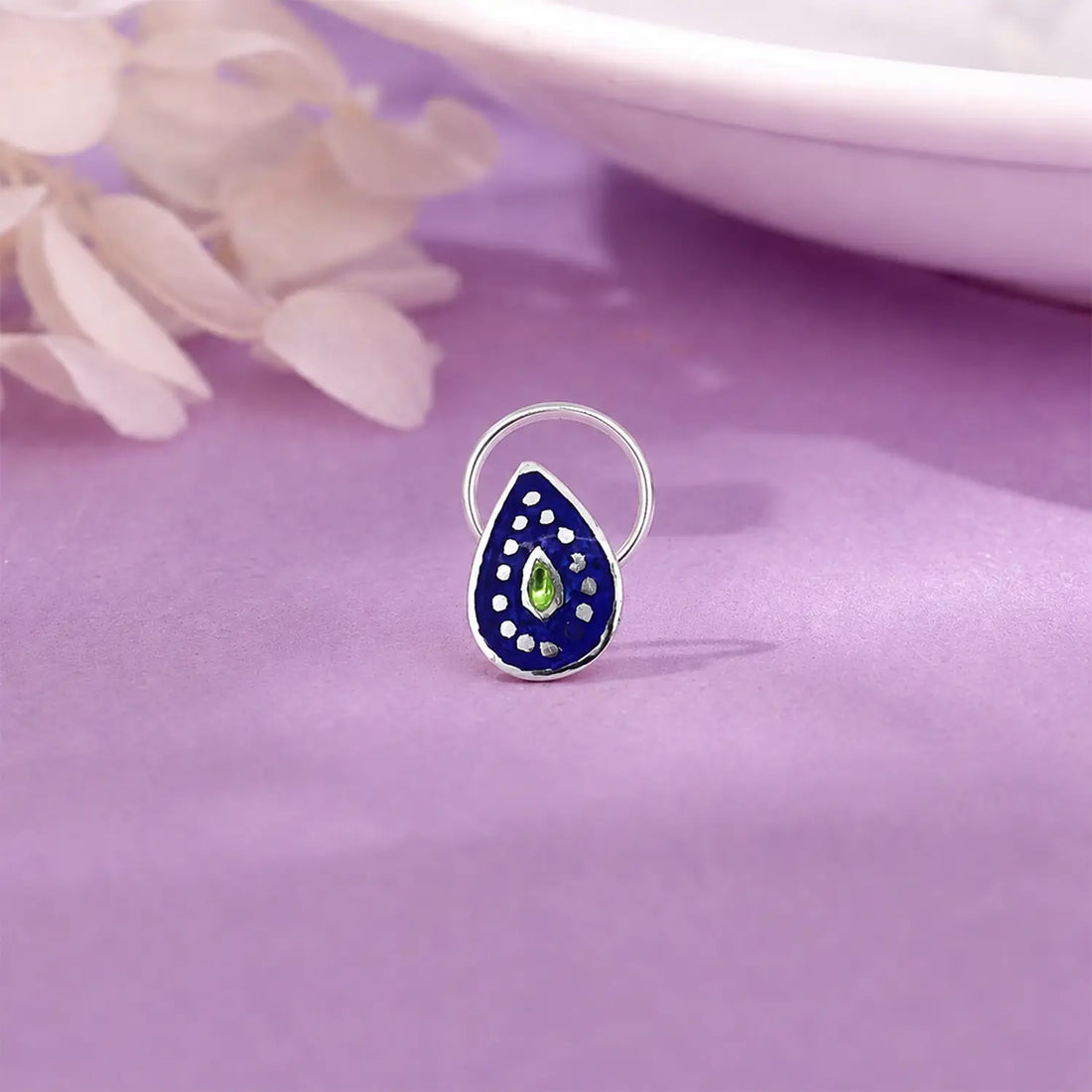 Blue Enamel Sterling Silver Nose Pin- Made With Pure 925 Silver