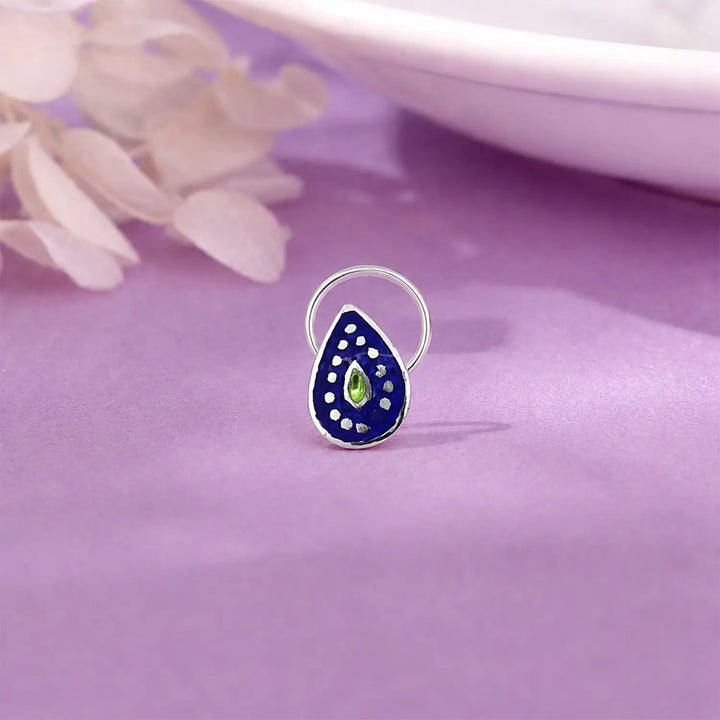 Blue Enamel Sterling Silver Nose Pin- Made With Pure 925 Silver
