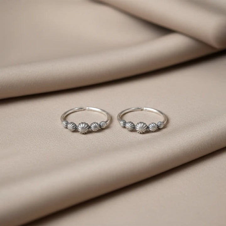 Delicate Beaded Floral  Toe Rings- Made With Pure 925 Silver