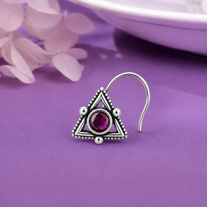 Tribal Triangle Oxidized Silver Nose Pin- Made With Pure 925 Silver