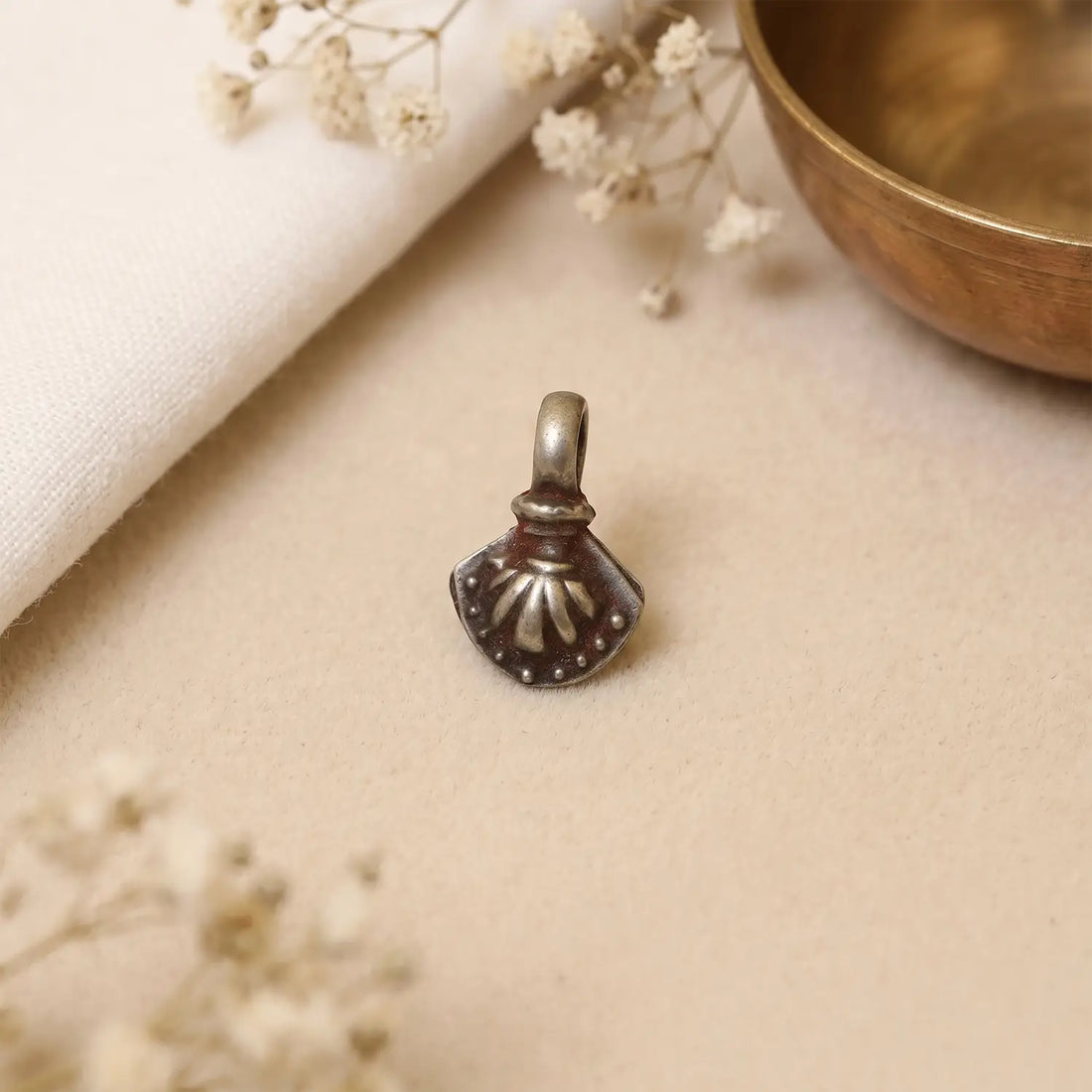 Traditional Floral Motif Pure Silver Pendant - Made With Pure 925 Silver