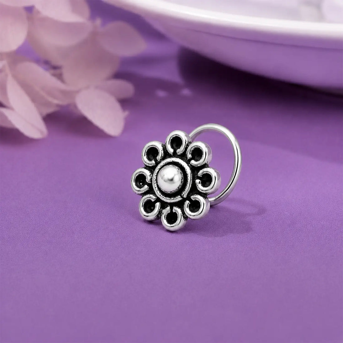 Antique Floral Silver Nose Pin- Made With Pure 925 Silver