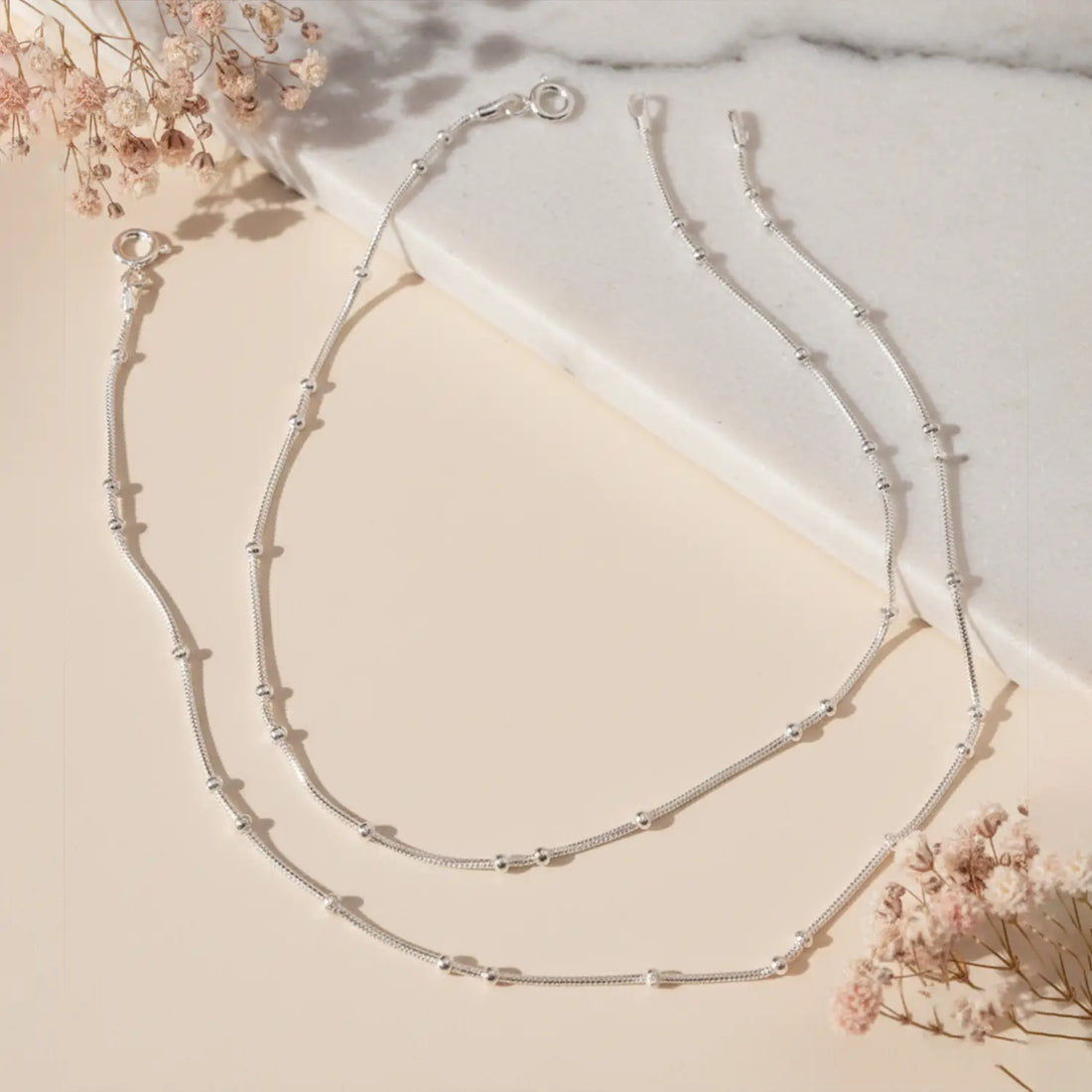 Minimal Beaded Pure Silver Anklet - Made With Pure 925 Silver