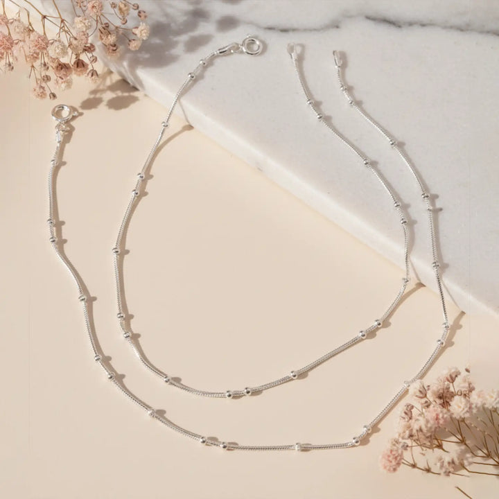 Minimal Beaded Pure Silver Anklet - Made With Pure 925 Silver