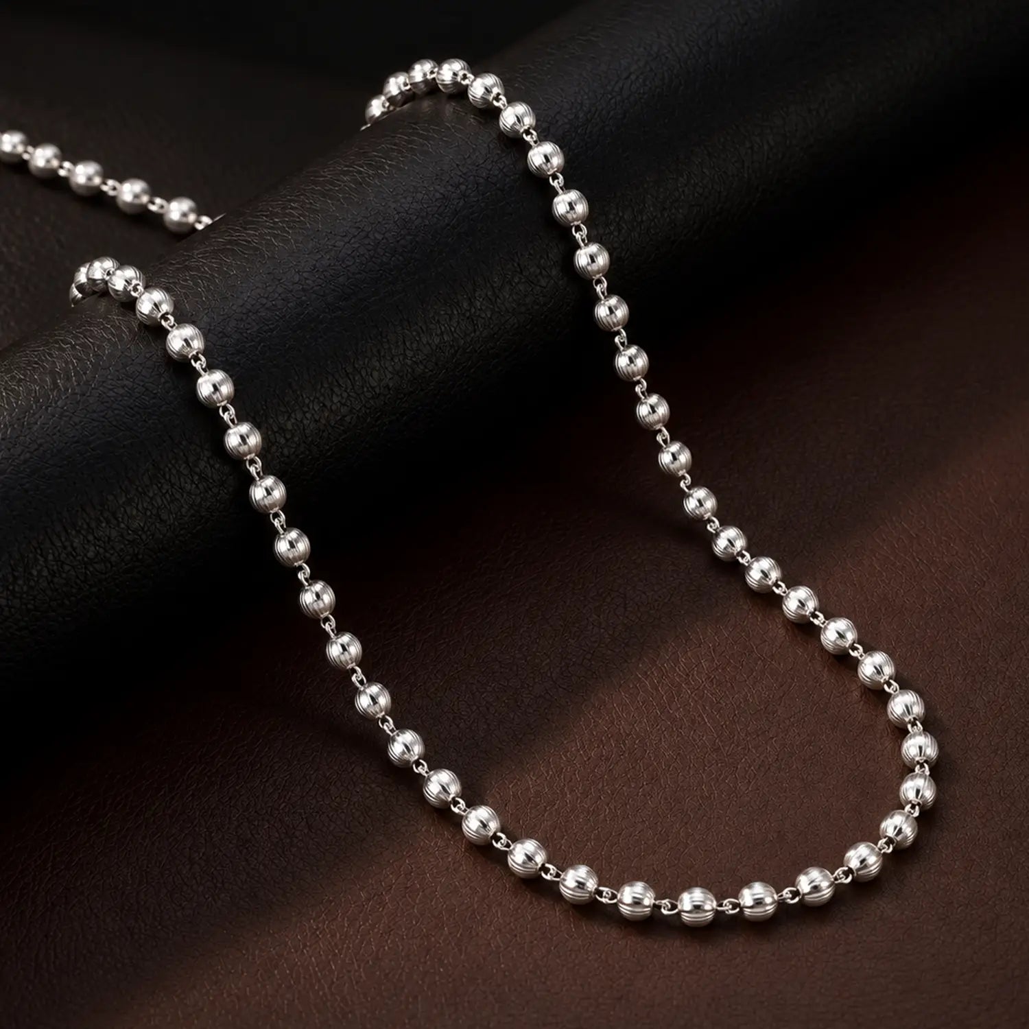 Classic Textured Bead Silver Chain - Made With Pure 925 Silver