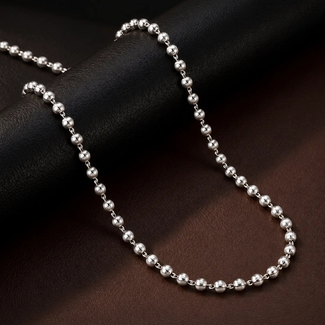 Classic Textured Bead Silver Chain - Made With Pure 925 Silver