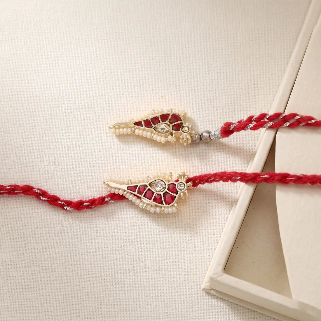 Royal Red Stone Silver Rakhi & Lumba Set - Made With Pure 925 Silver