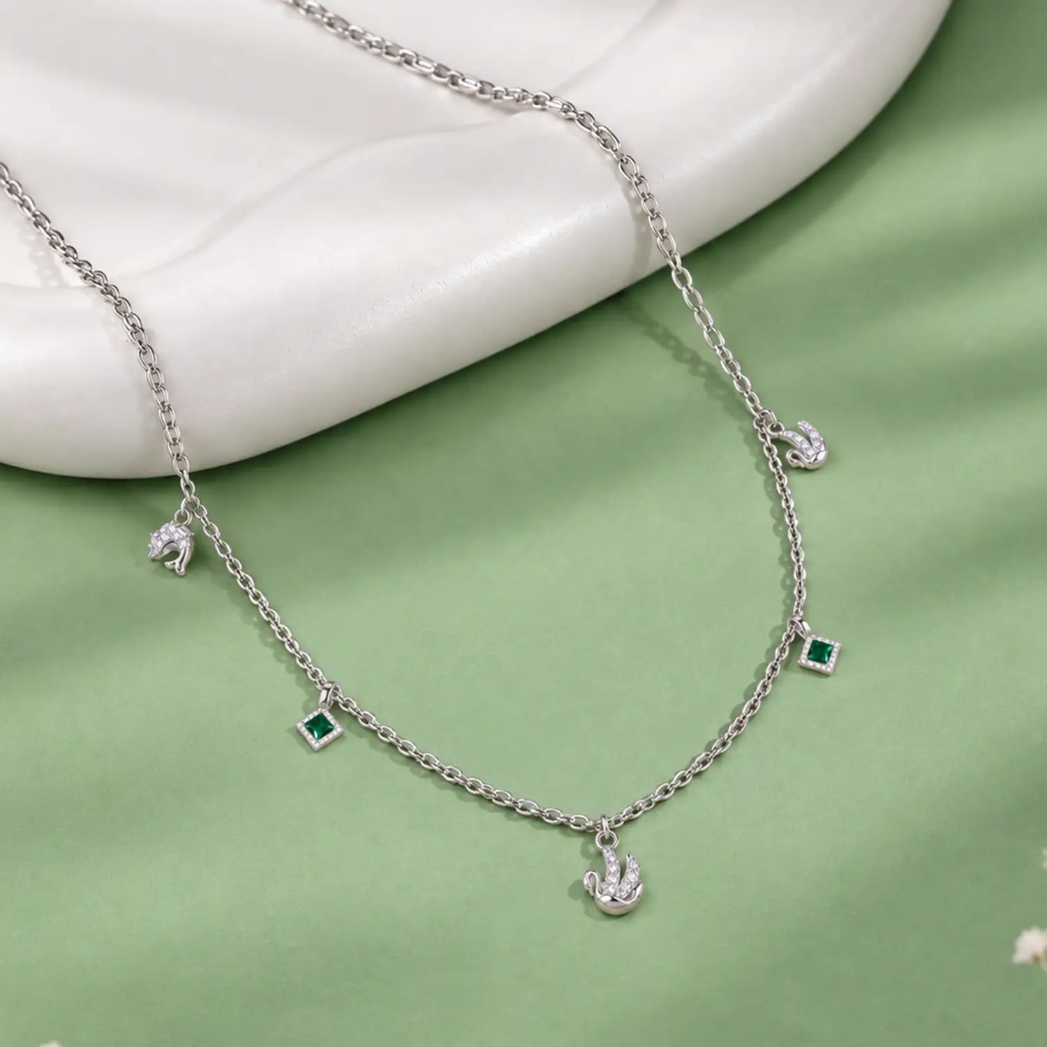 Elegant Emerald Anchor Charm Silver Chain - Made With Pure 925 Silver