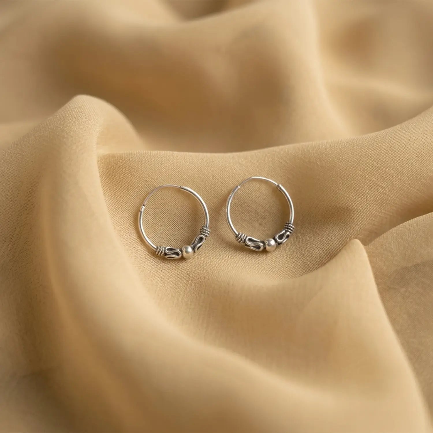 Traditional Oxidised Silver Hoop Earrings - Made With Pure 925 Silver