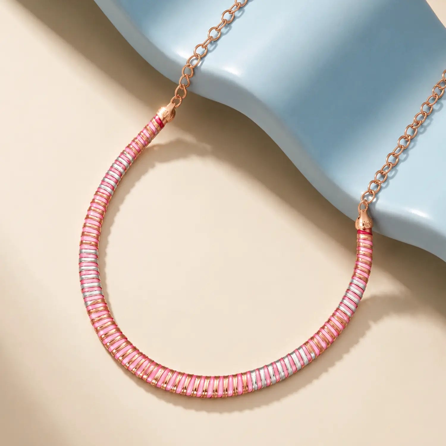 Pink & Gold Spiral Design Silver Necklace - Made With Pure 925 Silver