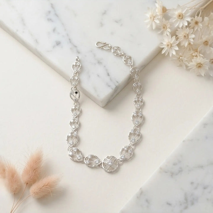Crystal Heart Glow Silver Bracelet - Made With Pure 925 Silver