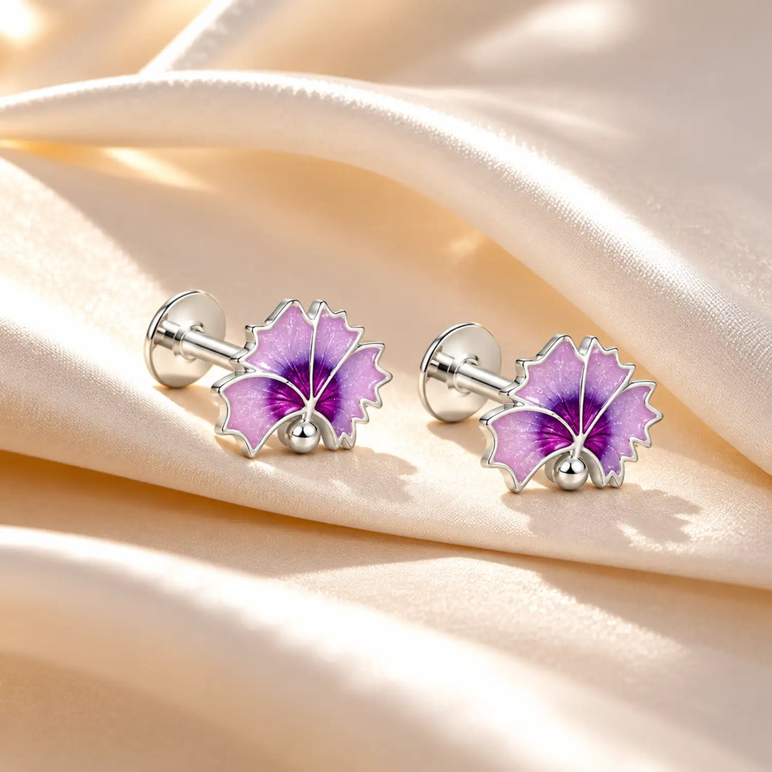 Blue Enamel Floral Silver Stud Earrings - Made With Pure 925 Silver