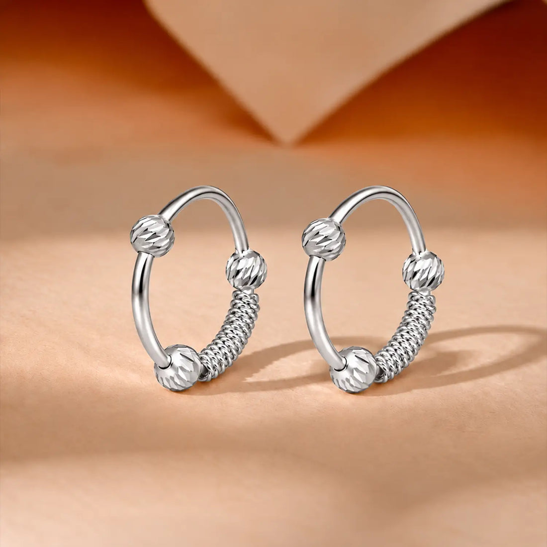 Textured Beaded Silver Hoop Earrings - Made With Pure 925 Silver