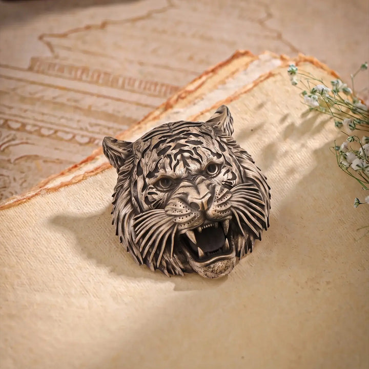 Roaring Tiger Head Designer Brooch - Made With Pure 925 Silver