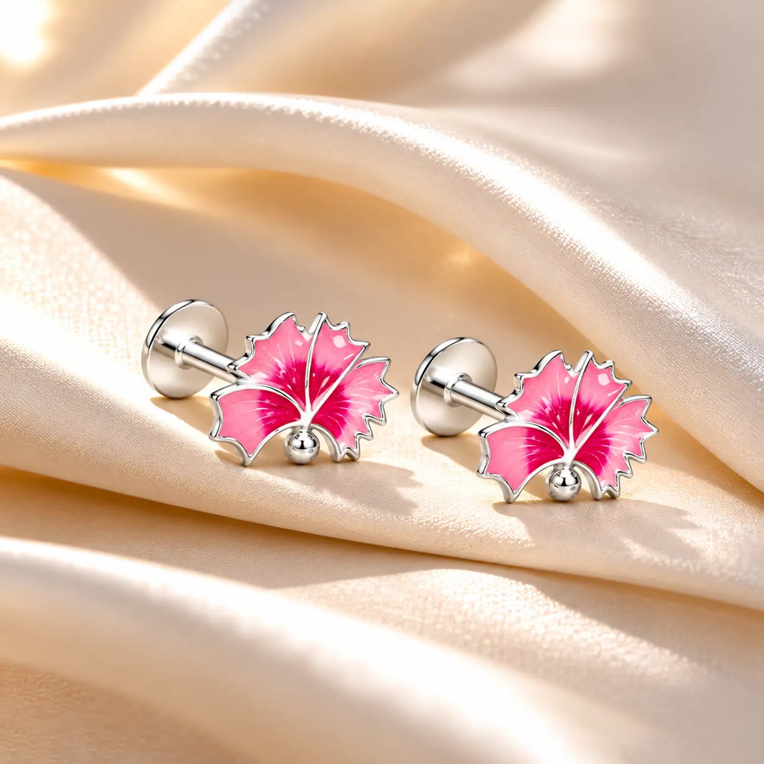 Blue Enamel Floral Silver Stud Earrings - Made With Pure 925 Silver