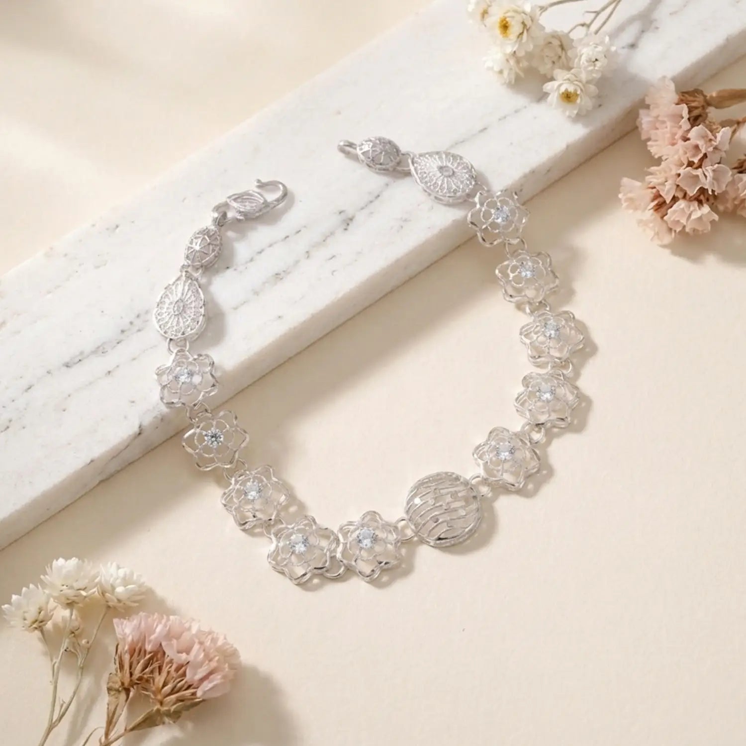 FloraSpark Charm Silver Bracelet - Made With Pure 925 Silver