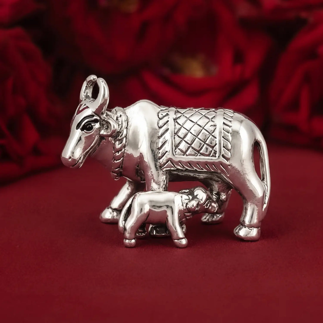 Kamdhenu Cow & Calf Silver Idol - Made With Pure 925 Silver