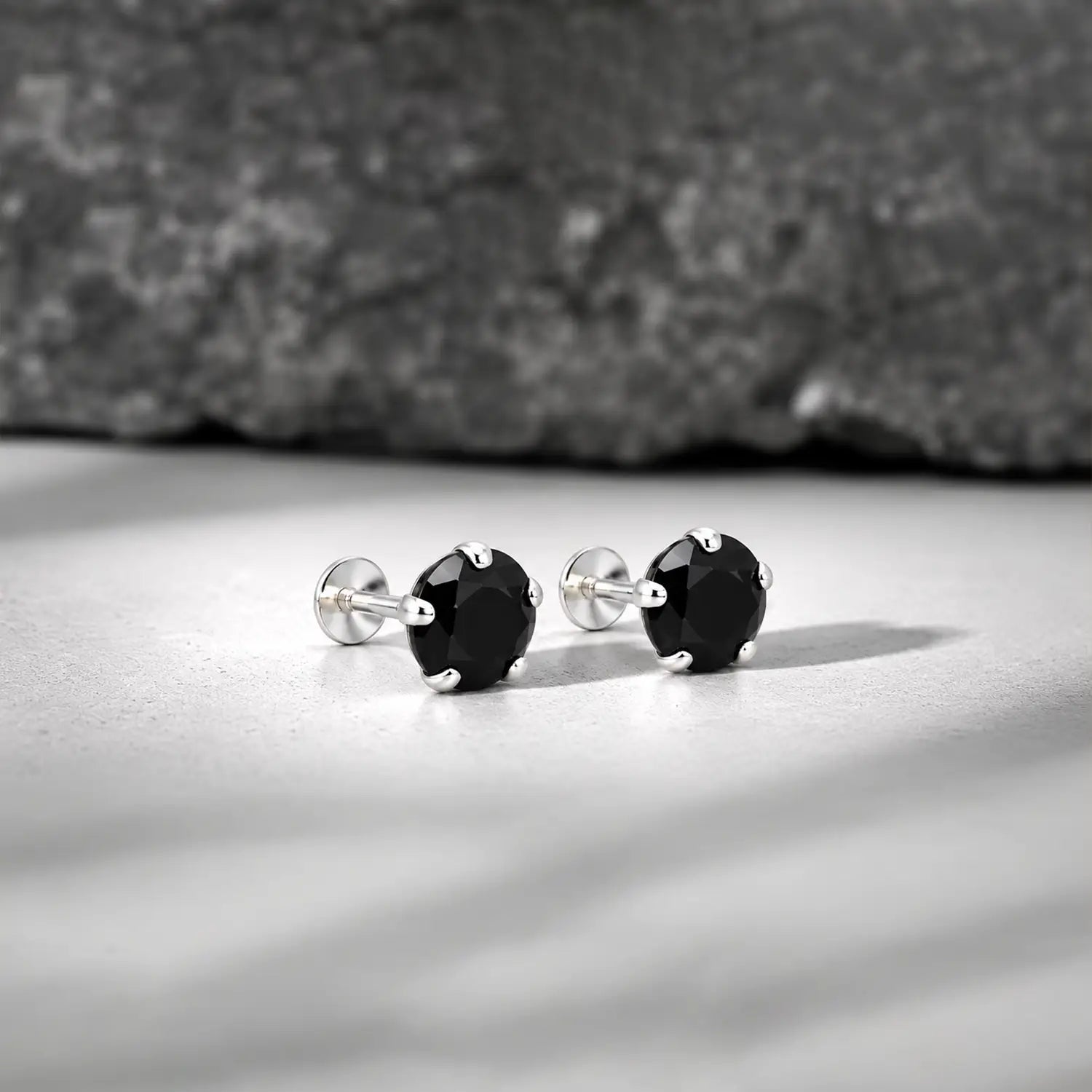 Black Onyx Round Silver Stud Earrings - Made With Pure 925 Silver