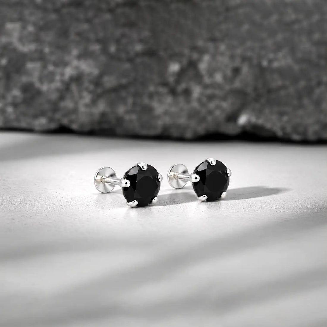 Black Onyx Round Silver Stud Earrings - Made With Pure 925 Silver