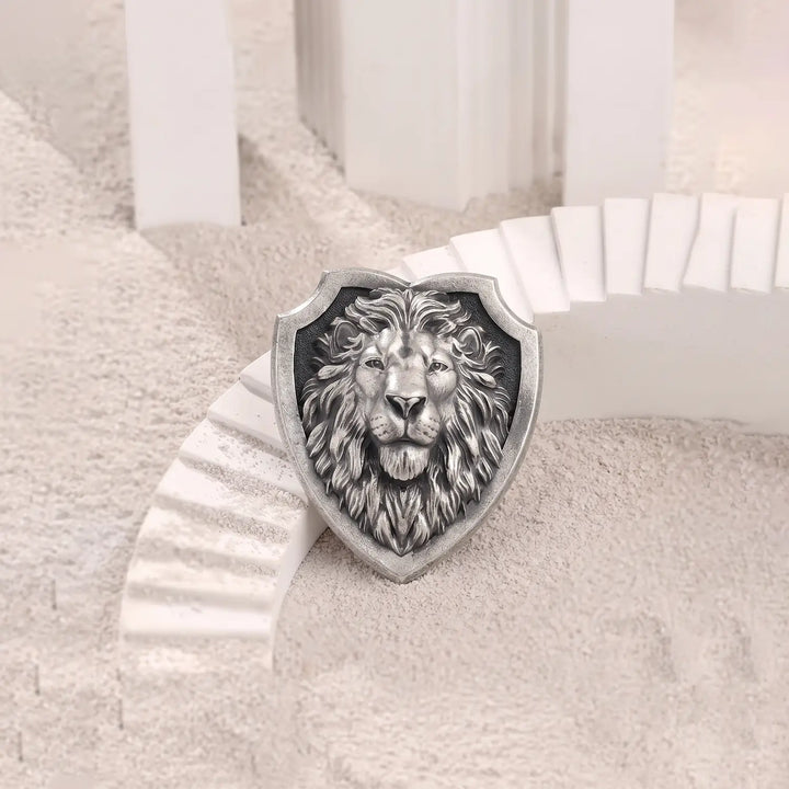 Lion Shield Designer Brooch - Made With Pure 925 Silver