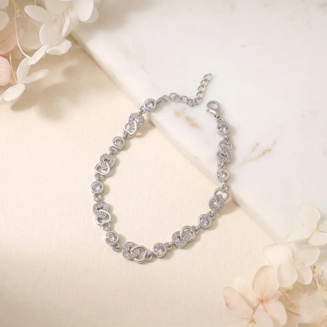 Elegant Infinity Heart CZ Pure Silver Bracelet - Made With Pure 925 Silver