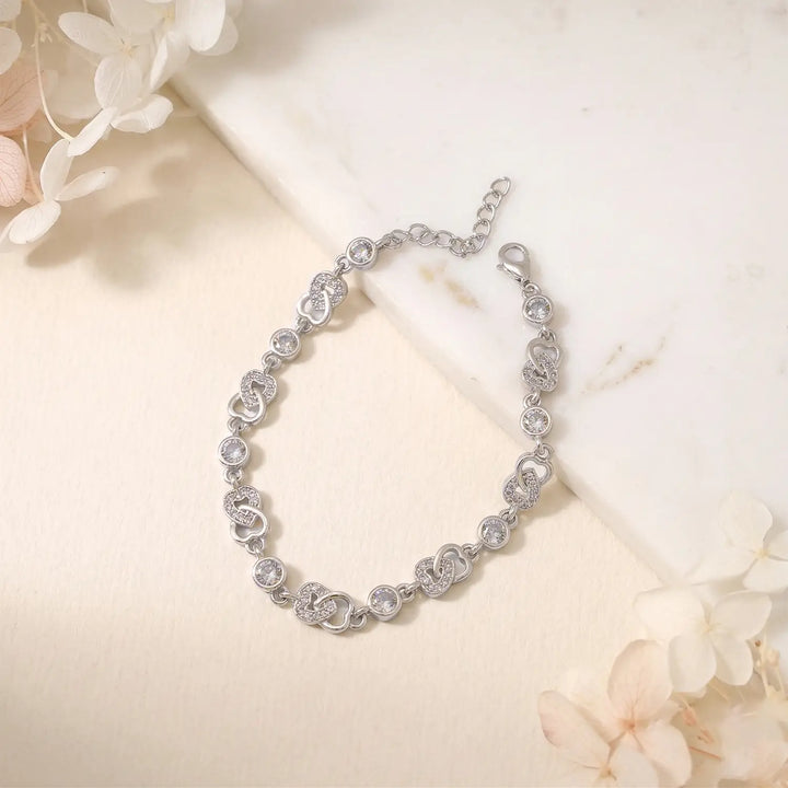 Elegant Infinity Heart CZ Pure Silver Bracelet - Made With Pure 925 Silver
