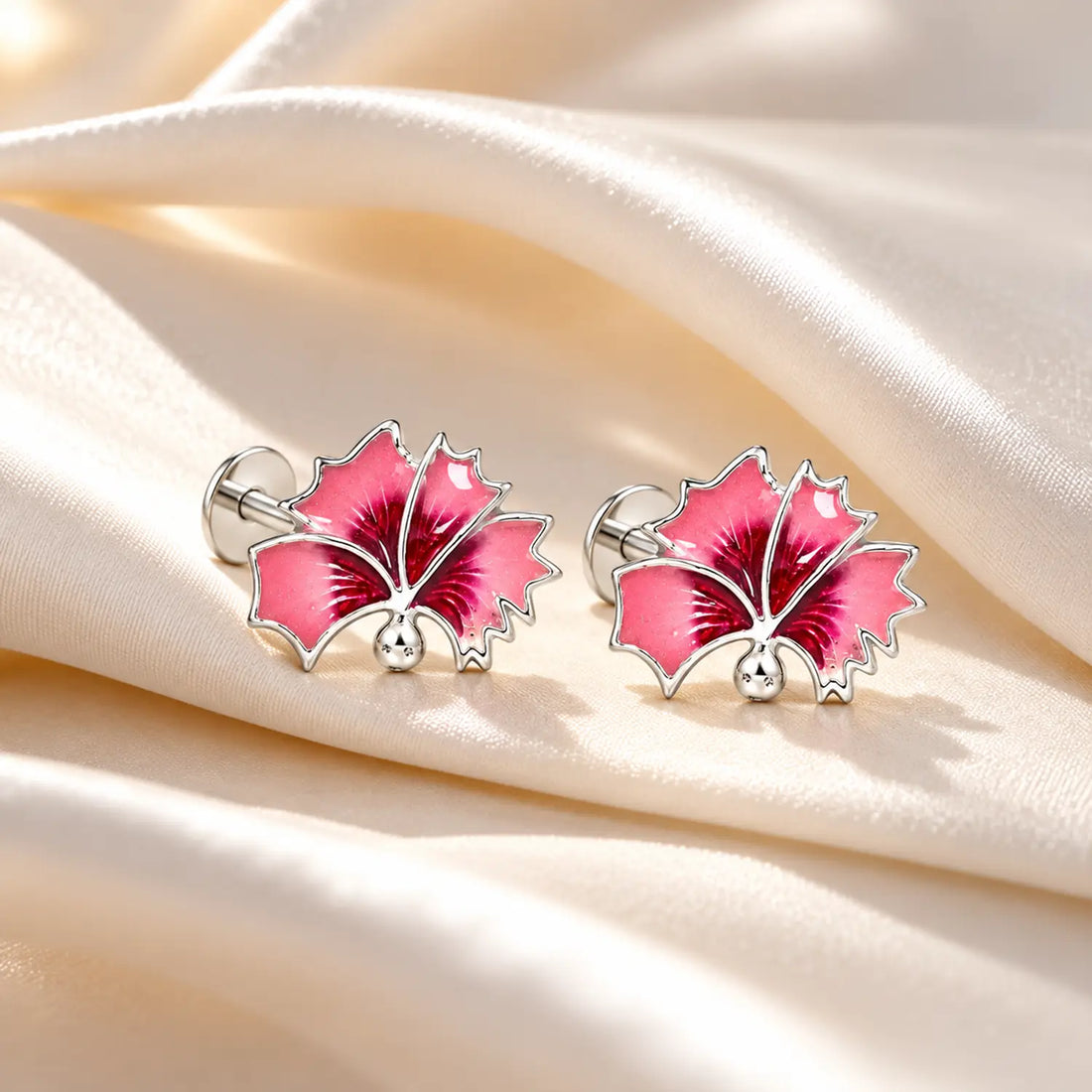 Blue Enamel Floral Silver Stud Earrings - Made With Pure 925 Silver