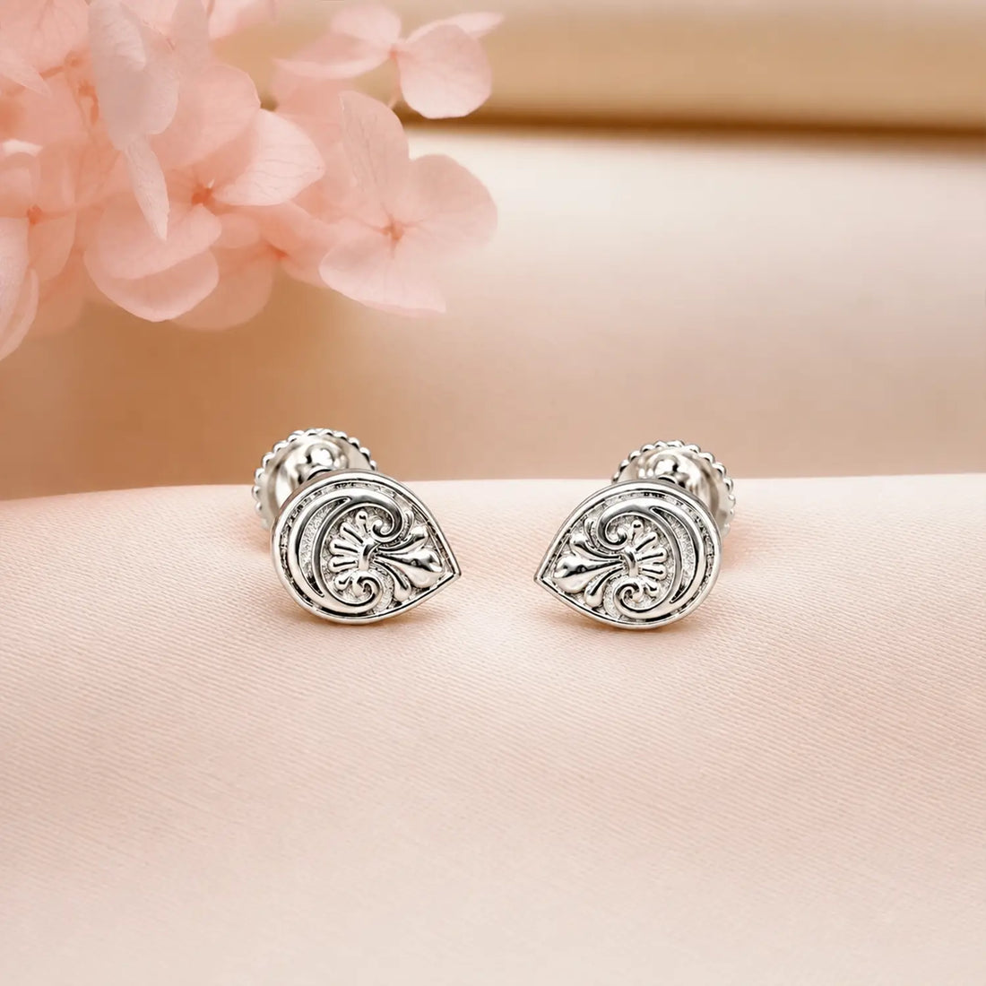 Ornate Heart Swirl Silver Stud Earrings - Made With Pure 925 Silver