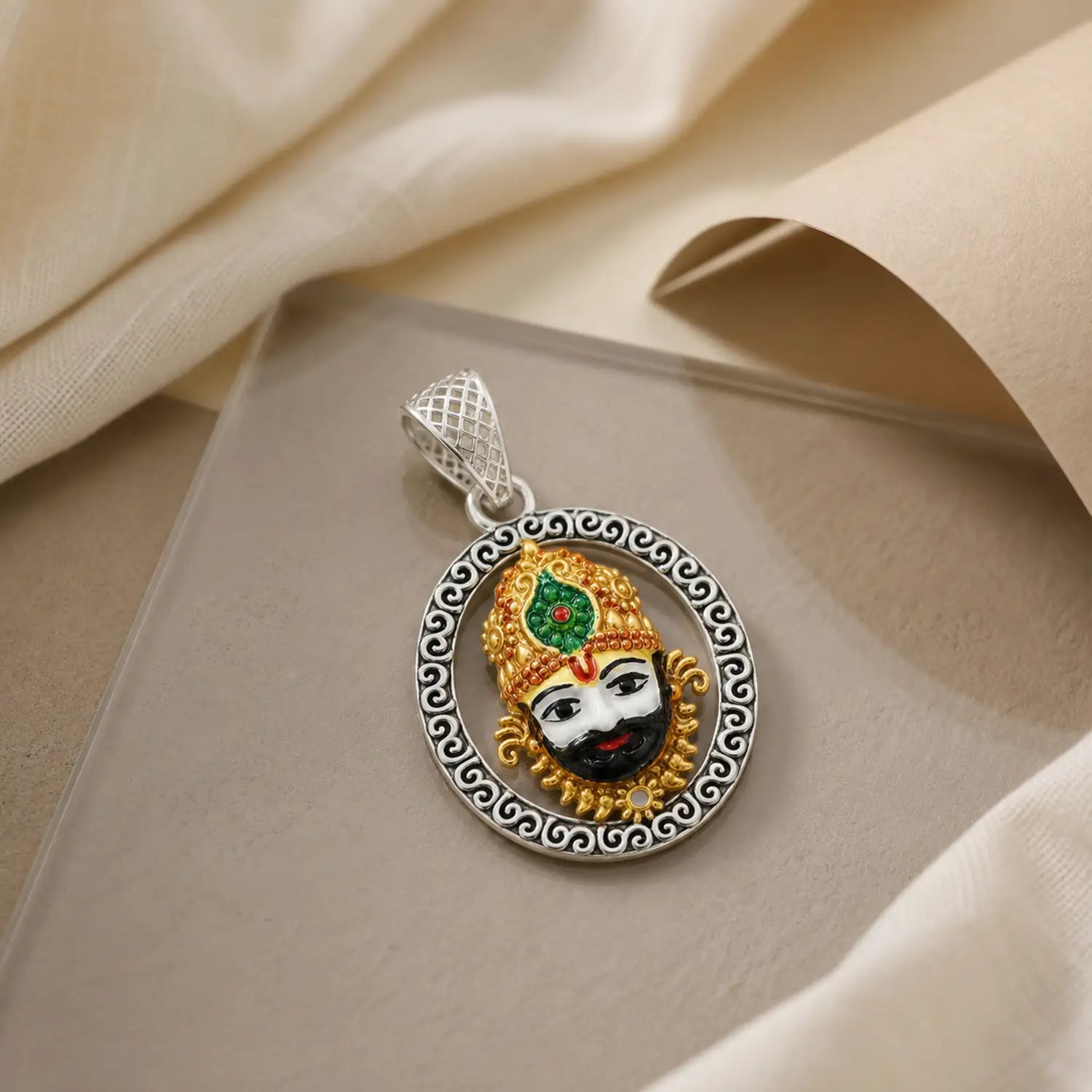Divine Shrinathji Oxidised Silver Pendant - Made With Pure 925 Silver