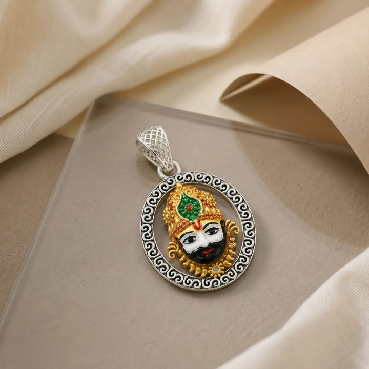 Divine Shrinathji Oxidised Silver Pendant - Made With Pure 925 Silver