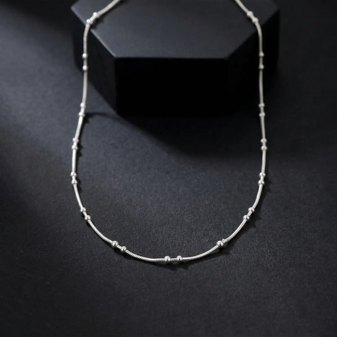 Delicate Beaded Station Pure Silver Chain- Made With Pure 925 Silver